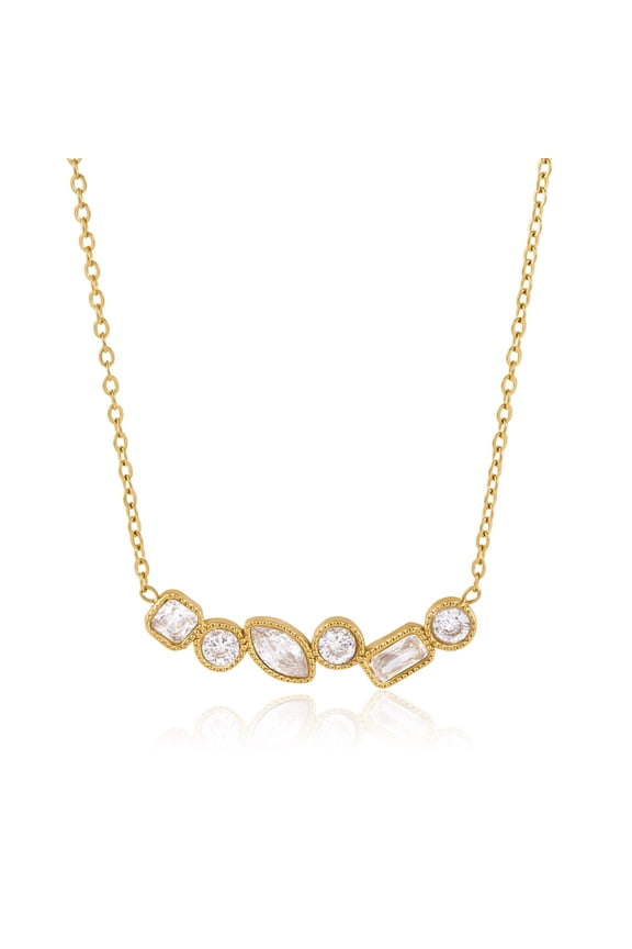 Boho Gemstone Necklace Gold Crystal Pendent Necklace Cz Necklaces Gemstone Bar Necklaces Crystal Horizontal Jewelry for Women