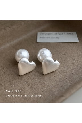 Boho Imitation Pearl Heart Ear Jacket Earrings for Women,14K Gold Plated Love Heart Earrings Double Sided Front Back Earrings Bride Wedding Party Jewelry