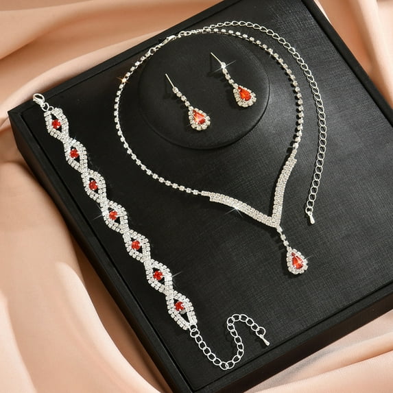 Faty-T Bridal Wedding Jewelry Set Silver Rhinestone Necklace Earrings Sets Formal Costume Jewelry for Women and Brides
