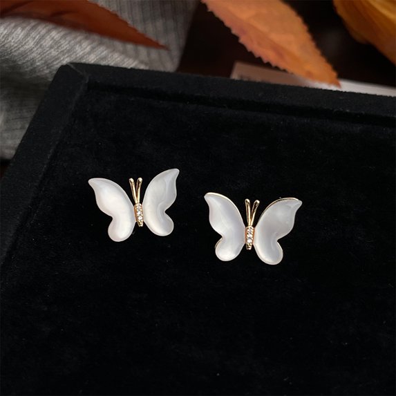 Faty-T Calamus Flower Stud Earrings, Elegant And Fashionable, With Zirconia Butterfly-Shaped Earrings