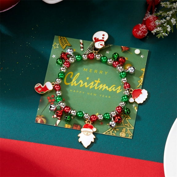 Faty-T Charming Christmas-Themed Beaded Bracelet with Santa & Tree Charms - Stretchy Resin Bracelet for Women, Ideal Holiday Gift, Christmas Bracelet