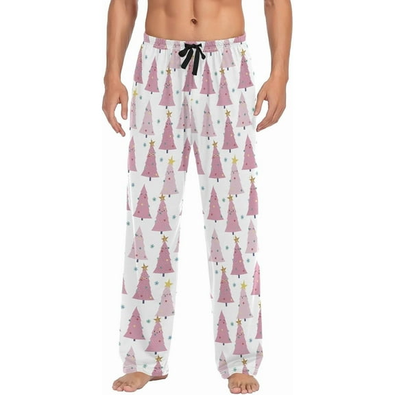 Faty-T Christmas Cute Pink Tree Pajama Pants For Men Soft Pyjama Pants with Pockets Holiday
