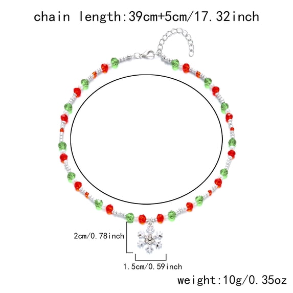Faty-T Christmas Gingerbread for Man Pendant Necklace with Red & Green Beads, Imitation & Golden Spacers - Bohemian Style Holiday Jewelry Gift for Women