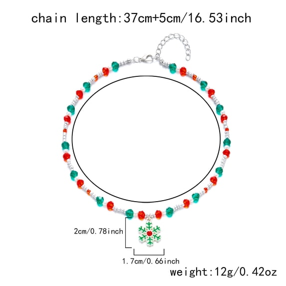 Faty-T Christmas Gingerbread for Man Pendant Necklace with Red & Green Beads, Imitation & Golden Spacers - Bohemian Style Holiday Jewelry Gift for Women