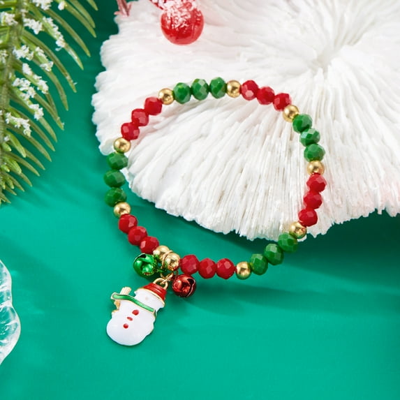 Faty-T Christmas Jingle Bell Bracelets Xmas Multi Color Beaded Charm Stretch Bracelet Christmas Holiday Party Favors for Women Jewelry Gift