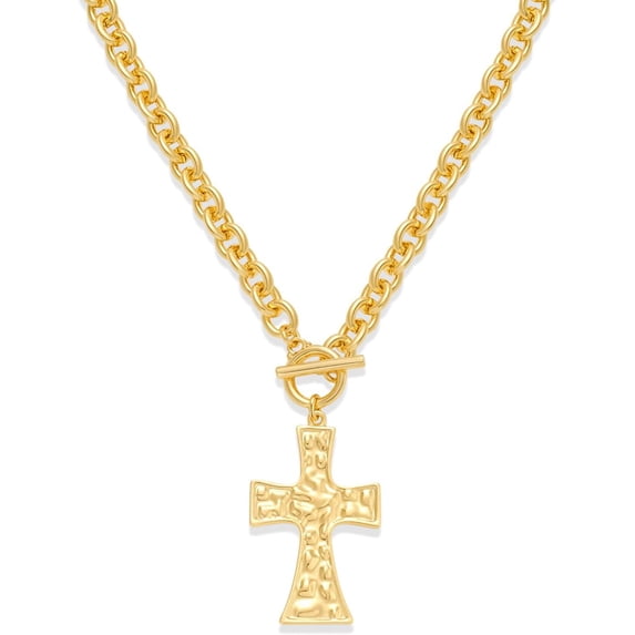 Faty-T Chunky Necklace for Women 18K Gold Plated Puffy Heart Star Cross Pendant Necklaces Statement Trendy Jewelry Gifts