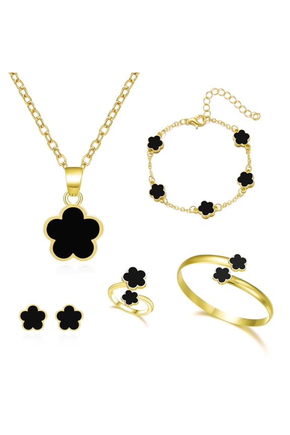 Clover Jewelry Set 18K Gold Plated Stainless Steel Necklace with Flower Design Four leaf clover for Women, Elegant Four Leaf Clover Necklace Floral Style Jewelry
