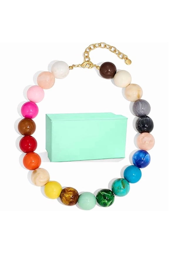Colorful Chunky Necklaces for Women Large Oversized Resin Beaded Necklace Bold Statement Chunky Choker Necklace Boho Summer Jewelry