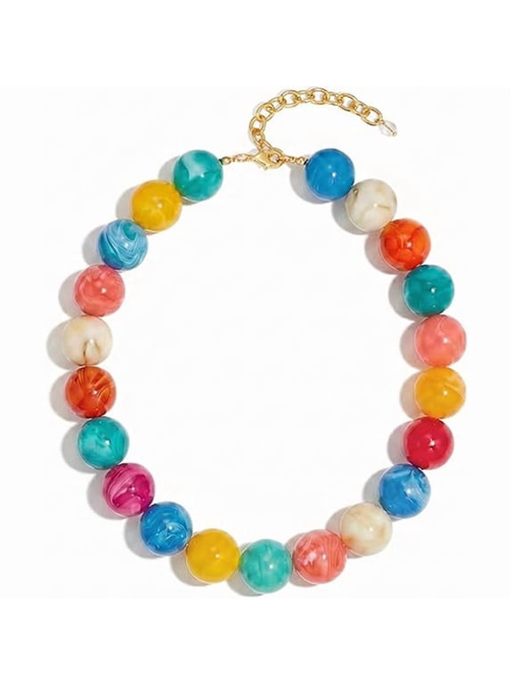 Colorful Chunky Necklaces for Women Large Oversized Resin Beaded Necklace Bold Statement Chunky Choker Necklace Boho Summer Jewelry