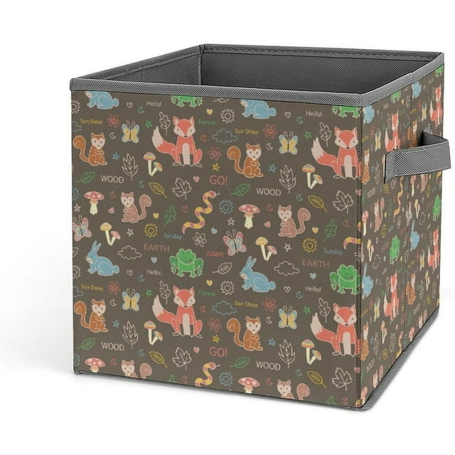 Faty-T Colorful Doodle Animals Fabric Foldable Storage Bins with Handles for Clothes Nursery