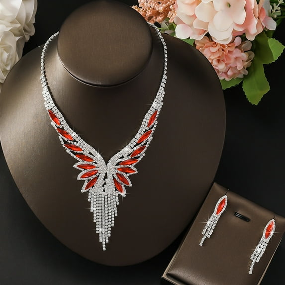 Faty-T Crystal Bridal Wedding Jewelry Set Silver Sparkly Rhinestone Necklace Earrings Prom Costume Jewelry Necklace for Women
