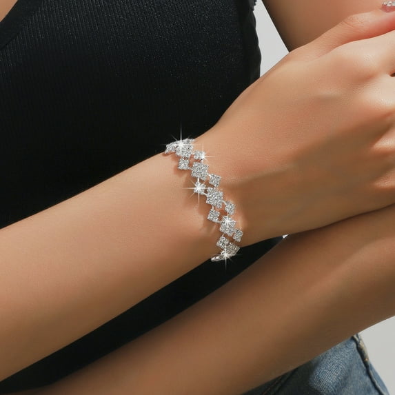 Faty-T Crystal Necklace Earrings Bracelet Jewelry Set For Bride Bridal Bridesmaid Wedding Prom Evening Party Costume Jewelry Set Accessories Gifts for Women