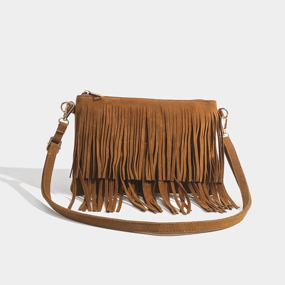 Faty-T Fringe Cross Body Bag Womens Small Shoulder Bag Top Zip Wristlet