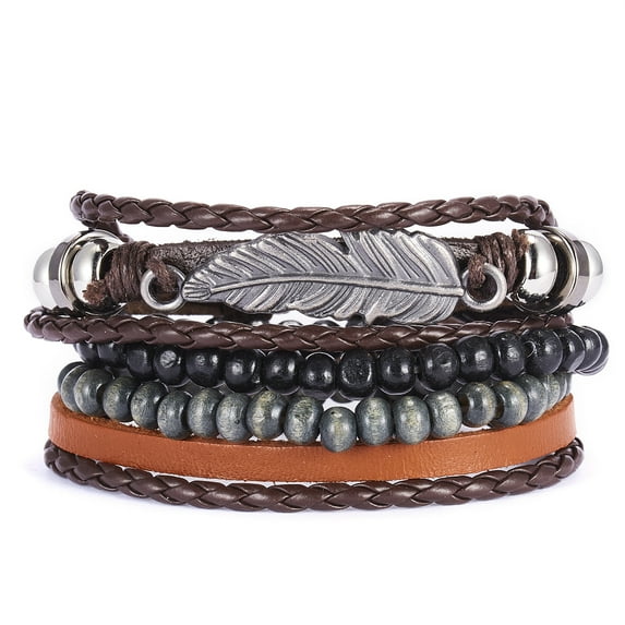 Faty-T Genuine Leather Tree of life Bracelets Men Women, Natural Stone Lava Rock Beads Ethnic Tribal Elastic Bracelets Wristbands