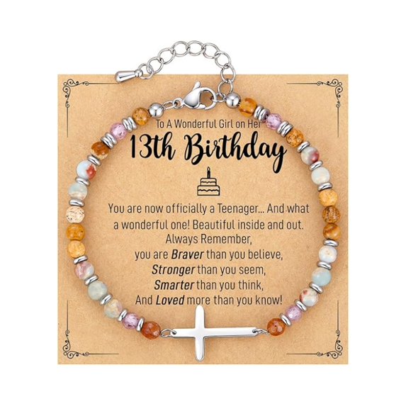 Faty-T Gifts for Women To My Daughter Cross Bracelet Faith Easter Catholic Religious Christian Jewelry, Meaningful Baptism Communion Natural Beads Bracelets