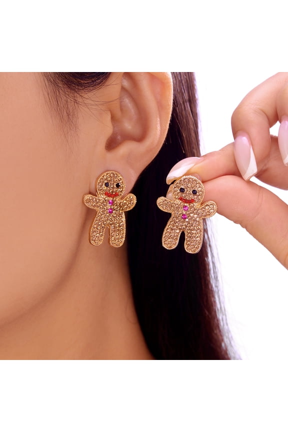 Gingerbread for Man Rhinestone Earrings for Women - Sparkling -Adorned Gingerbread Cookie Dangle Earrings with Icing-Like Bezel Setting
