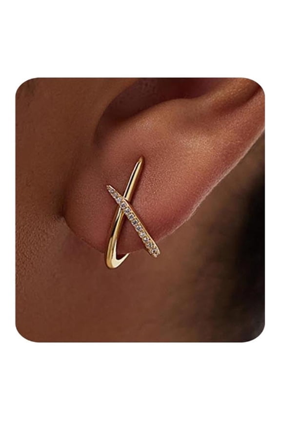 Gold Earrings For Women 14k Gold Plated X Cubic Zirconia Stud Earrings Hypoallergenic Trendy Dainty Simple Minimalist Jewelry Gifts for Her