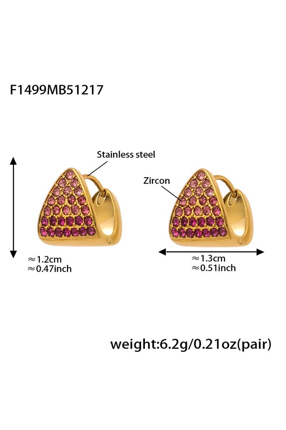 Gold Earrings Studs, Copper Triangle Cubic Zirconia Earrings for Womens