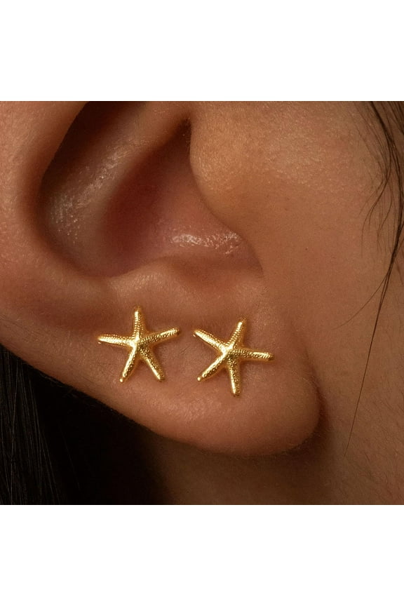 Gold Earrings for Women Trendy 14K Gold Plated Small Starfish Stud Earrings Dainty Lightweight Minimalist Simple Hypoallergenic Earrings Jewelry Gifts for Her