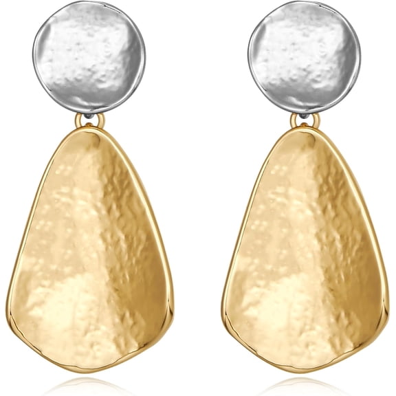 Faty-T Gold Earrings for Women Geometric Chunky Dangle Earring 18k Gold Plated Trendy Silvery Two-Tone Statement Jewelry