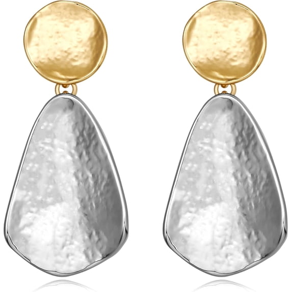 Faty-T Gold Earrings for Women Geometric Chunky Dangle Earring 18k Gold Plated Trendy Silvery Two-Tone Statement Jewelry
