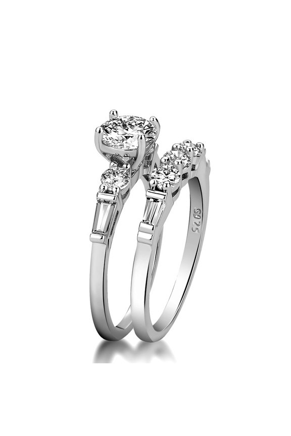Gorgeous 2Pcs Set of Rings Female Luxury Shiny Cubic Zirconia Wedding Jewelry