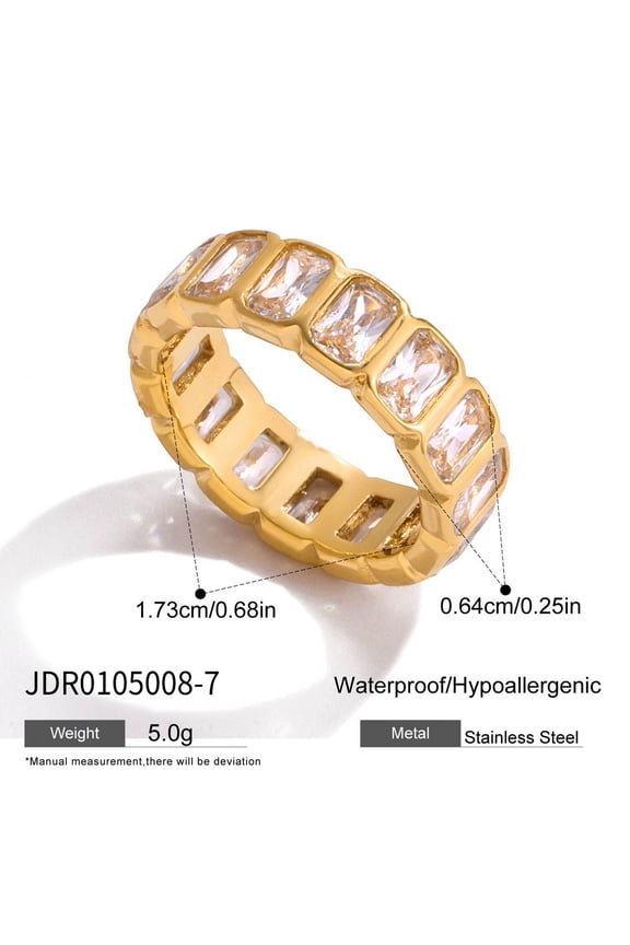 Green Emerald Band 18K Gold Plated Claw Prong Rectangle Cut Eternity Band CZ Ring