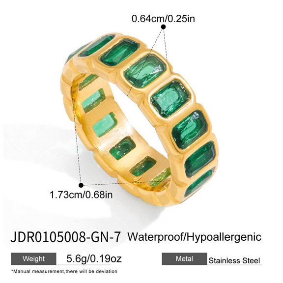 Faty-T Green Emerald Band 18K Gold Plated Claw Prong Rectangle Cut Eternity Band CZ Ring