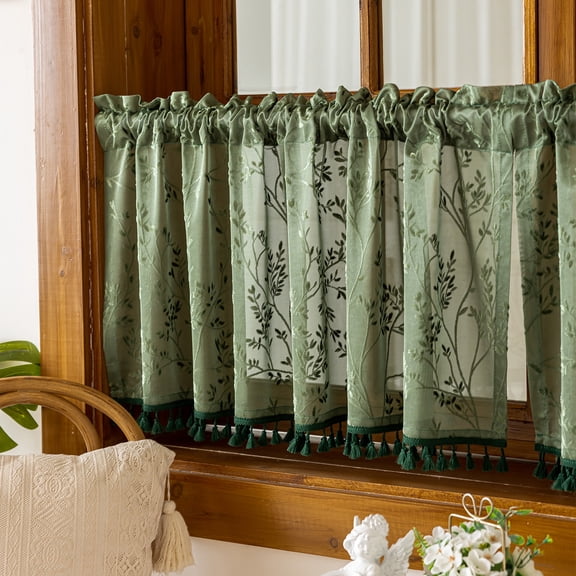 Faty-T Kitchen Curtains 24 Inch Length Tier Curtain, Checkered Small Cafe Curtain with Tassels, Light Filtering Short Window Curtains for Bathroom Basement
