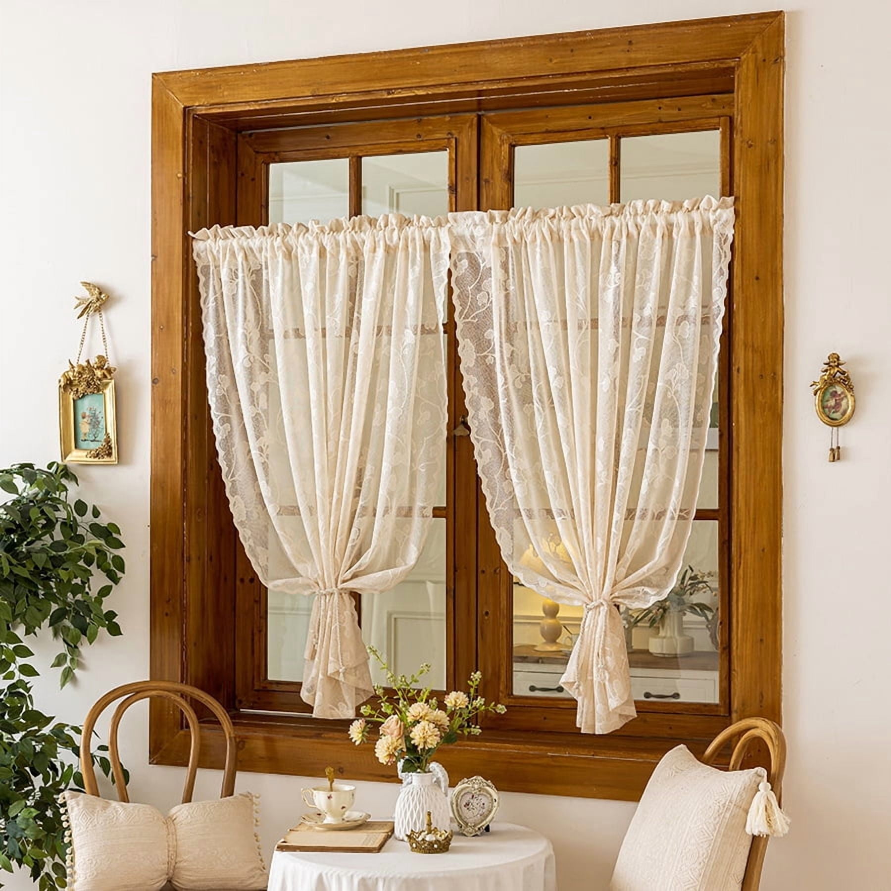 Faty-T Lace Cafe Curtains Privacy Mini Curtain for Bathroom Window ...