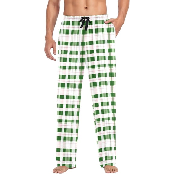 Faty-T Mens Pajama Pants Christmas Green Block Pajama Bottoms Lightweight Pajama Pants Basics Sleep Pajama Lounge Pant