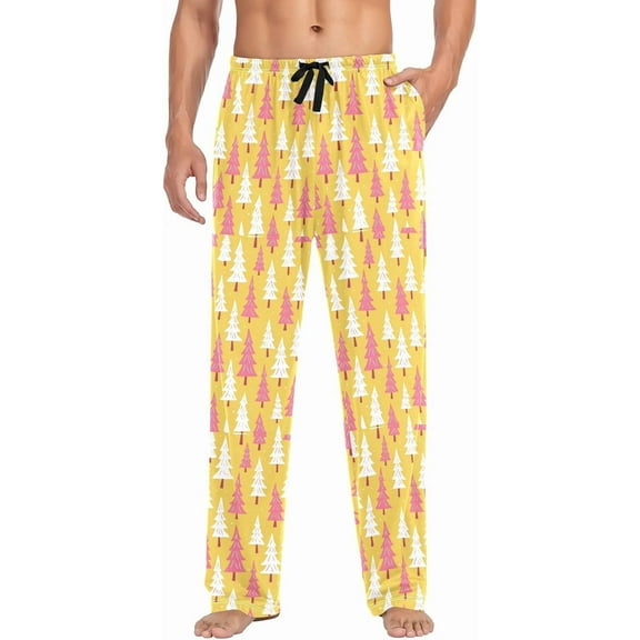 Faty-T Mens Pajama Pants Christmas Trees Yellow Pajama Bottoms Lightweight Pajama Pants Basics Sleep Pajama Lounge Pant