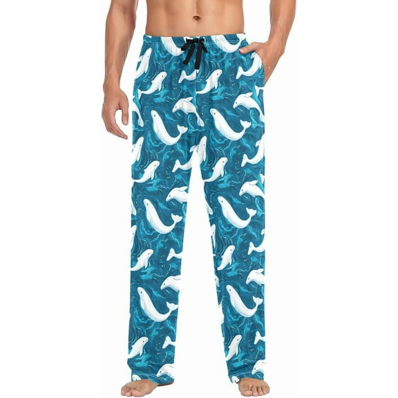 Faty-T Mens Pajama Pants Cute Artic Beluga Whale Pajama Bottoms Lightweight Basics Sleep Pj Lounge Pant