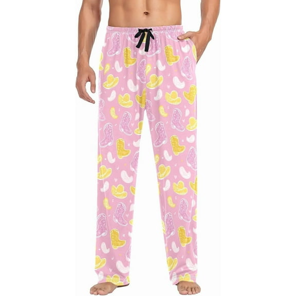 Faty-T Mens Pajama Pants Cute Cowgirl Hats Boots Pajama Bottoms Lightweight Pajama Pants Basics Sleep Pajama Lounge Pant