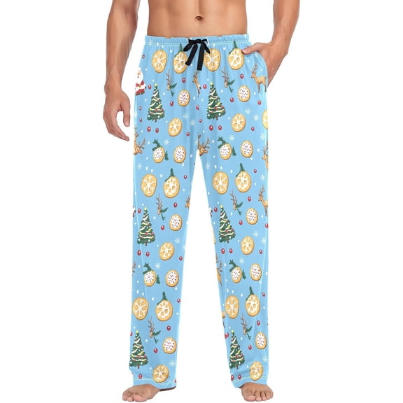 Faty-T Mens Pajama Pants Orange Reindeer Santa Pajama Bottoms Lightweight Basics Sleep Pj Lounge Pant