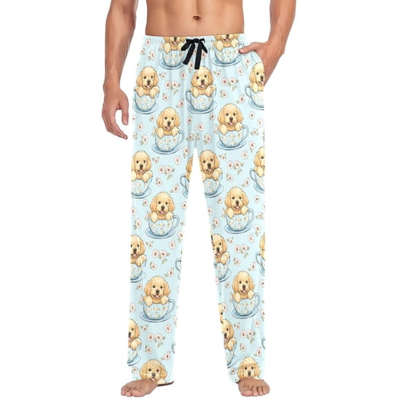 Faty-T Mens Pajama Pants Pajama Bottoms Lightweight Pajama Pants Basics Sleep Pajama Lounge Pant (S-XXL) Golden Retriever Dog in The Teacup Design