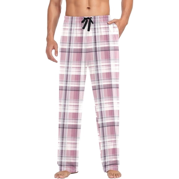 Faty-T Mens Pajama Pants Pajama Bottoms Lightweight Pajama Pants Basics Sleep Pajama Lounge Pant (S-XXL) Purple Eggplant Check Stripes Design
