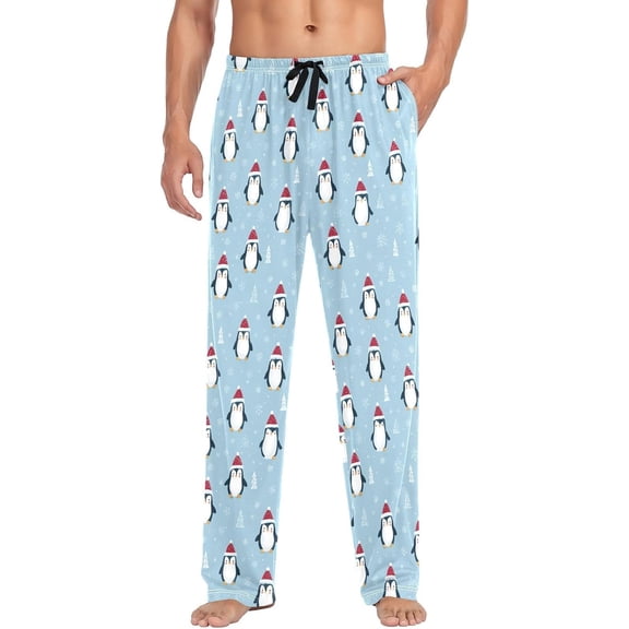 Faty-T Mens Pajama Pants Penguins Christmas Hat Pajama Bottoms Lightweight Pajama Pants Basics Sleep Pajama Lounge Pant