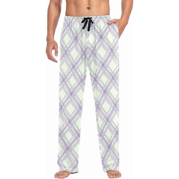 Faty-T Mens Pajama Pants Purple Green Stripe Pajama Bottoms Lightweight Pajama Pants Basics Sleep Pajama Lounge Pant