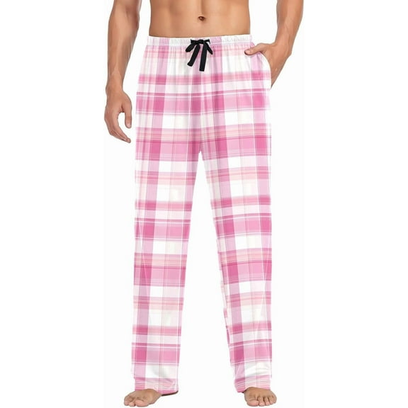 Faty-T Mens Pajama Pants Soft Pink Checkerboard Pajama Bottoms Lightweight Pajama Pants Basics Sleep Pajama Lounge Pant