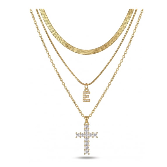 Faty-T Mothers Day Gifts for Mom Layered Initial Letter Cross Necklace for Women, Dainty 14K Gold Silver Plated Cross Choker Jewelry Cute Simple Small Necklace Christian Jewelry Gifts