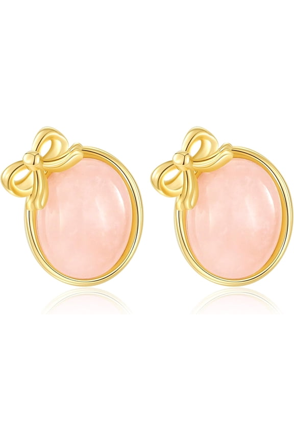 Natural Stone Earrings Easter Egg Earrings Cute Tiny Studs Gold Plated Bow Studs Fashion Holiday Jewelry
