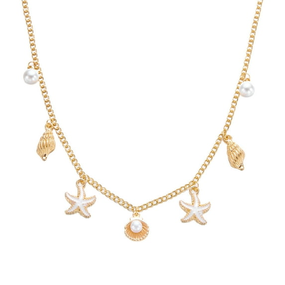 Faty-T Necklace for Women Paperclip Chain Necklace Ocean Starfish,Seashell Boho Bow Charms Necklaces