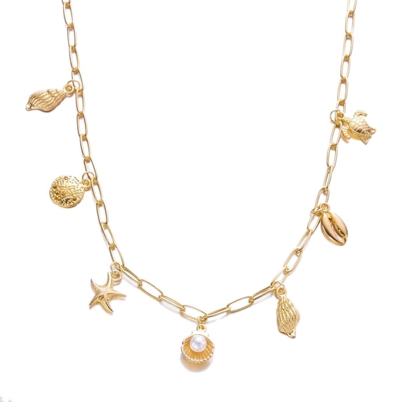 Faty-T Necklace for Women Paperclip Chain Necklace Ocean Starfish,Seashell Boho Bow Charms Necklaces