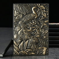 Faty-T Retro Embossed Peacock Leather Writing Journal,A5,200 Pages Antique Handmade Daily Notepad Sketchbook,Travel Diary&Notebook for Women Men