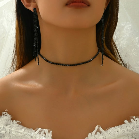Faty-T Rhinestone Bridal Wedding Jewelry Sets Silver Choker Necklace Earrings Bracelet Set Prom Formal Costume Jewelry Set for Women and Brides