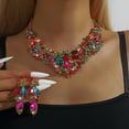 thumbnail image 1 of Faty-T Rhinestone Crystal Bridal Floral Wave Teardrop Necklace Earrings Set, 1 of 9