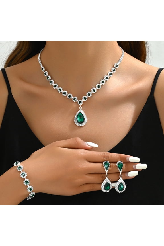 Rhinestone Gold Jewelry Sets Bridal Wedding Necklace Earrings Set Diamond Prom Formal Statement Jewelry Set for Women and Brides