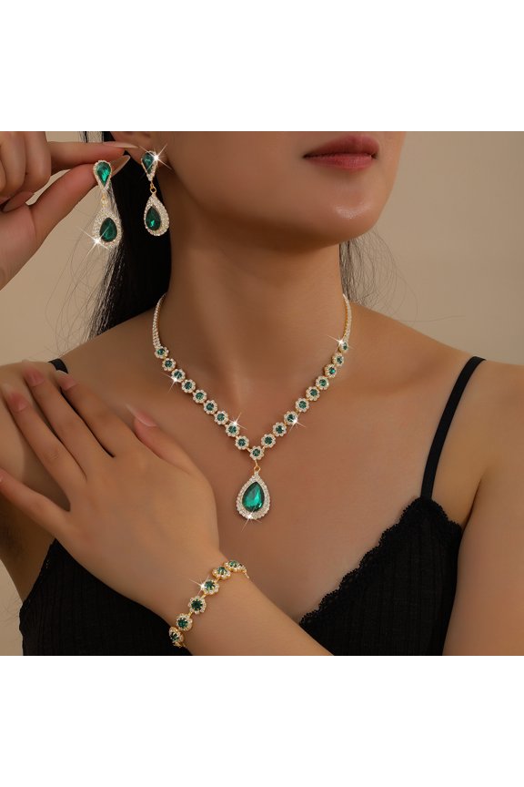 Rhinestone Gold Jewelry Sets Bridal Wedding Necklace Earrings Set Diamond Prom Formal Statement Jewelry Set for Women and Brides