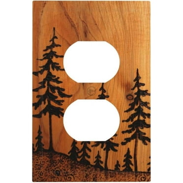 Faty-T Rustic Wood Print Pine Tree Print 1-Gang Duplex Outlet Light Switch Plastic Decorative Switch Plate Covers Wall Plates For Kitchen Bathroom Home Decor